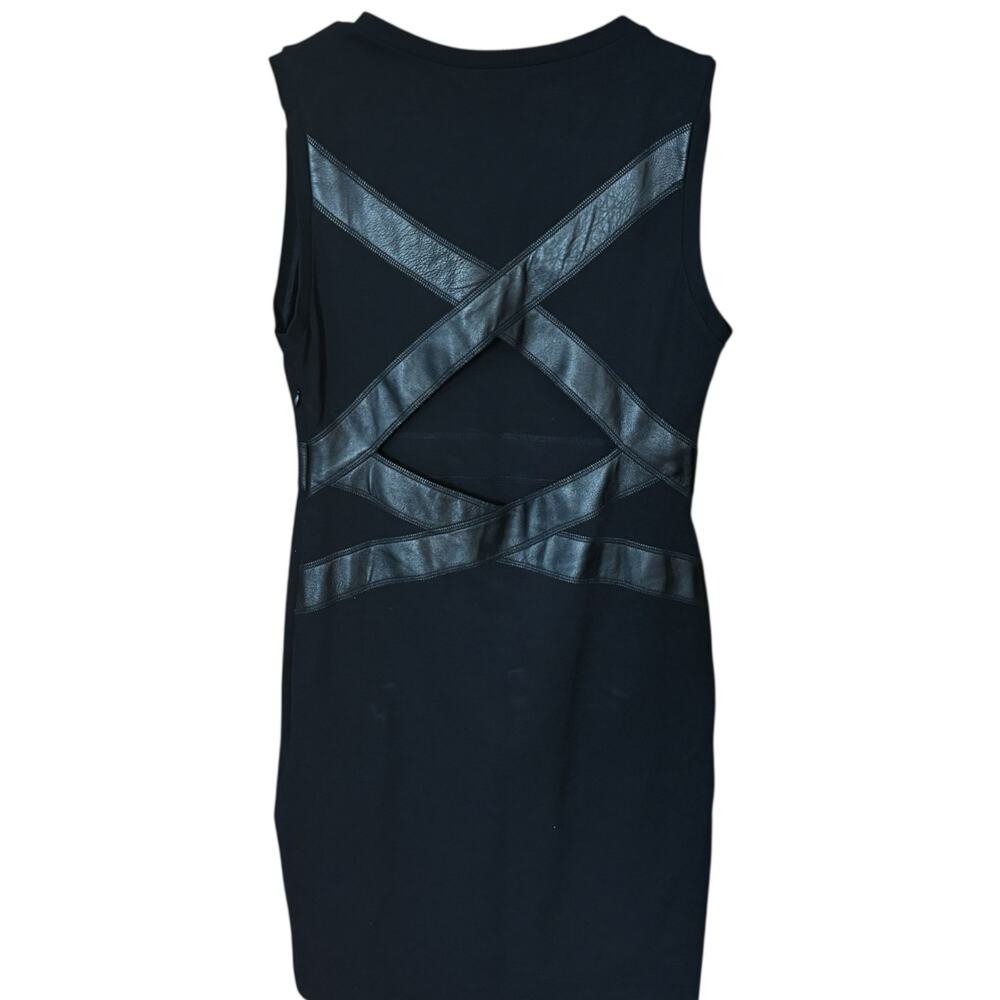Sandro Paris Black Cutout Back Mini Dress Calf Leather Trim EU 3/ US 6 - Picture 8 of 14
